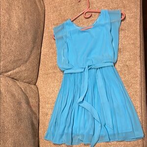 Iz Byer Blue Pleated Flutter Sleeve Sundress for Wedding Guest